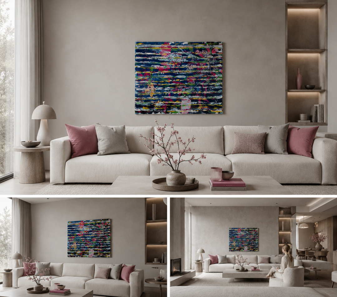Hedendaags Abstract Schilderij – Onderwaterwereld door Hilde Deceuninck (120x100 cm)