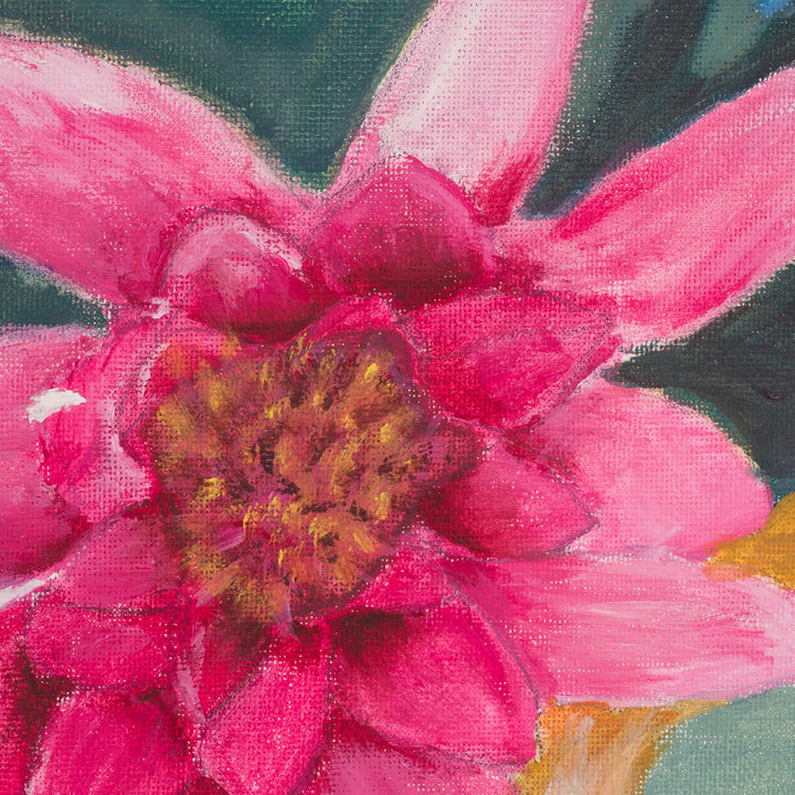 Painting pink flower on cardboard