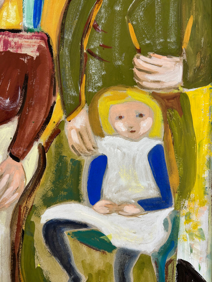Expressief schilderij ‘Familie in Harmonie’ – S. Matthijs (1998) / 52x42x2cm