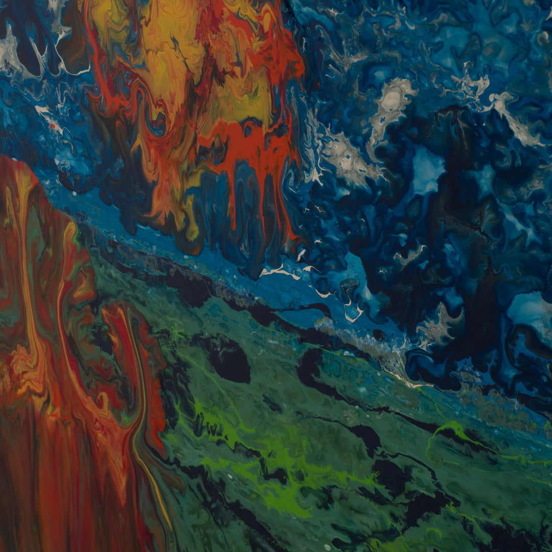 Vintage schilderij met glazuur – abstract kleurrijk schilderij van een ondergaande zon