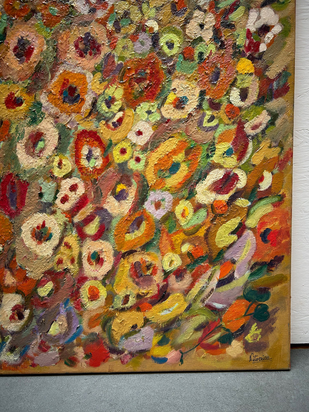 Expressief Bloemenveld in Olieverf – Gesigneerd – 80 x 70 x 1,5 cm