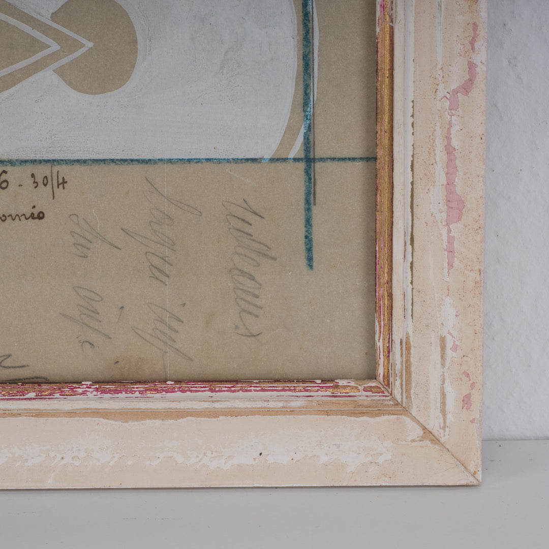 Ingekaderd ontwerp voor stoffendesign – wit, beige en blauw – 40x40x1,5 cm