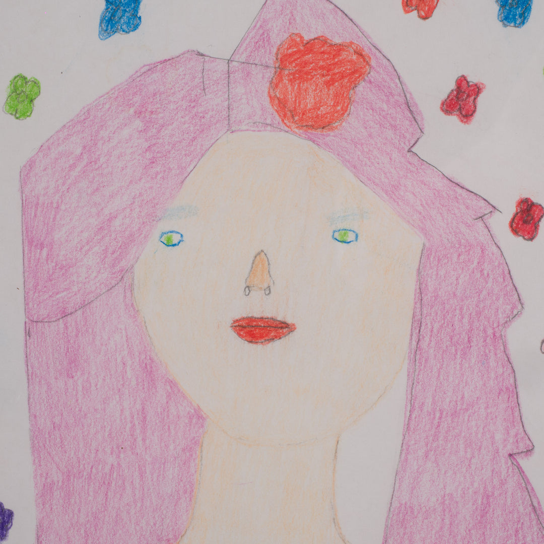Beautiful drawing of a woman in shades of pink by Carine Vanmeirhaeghe