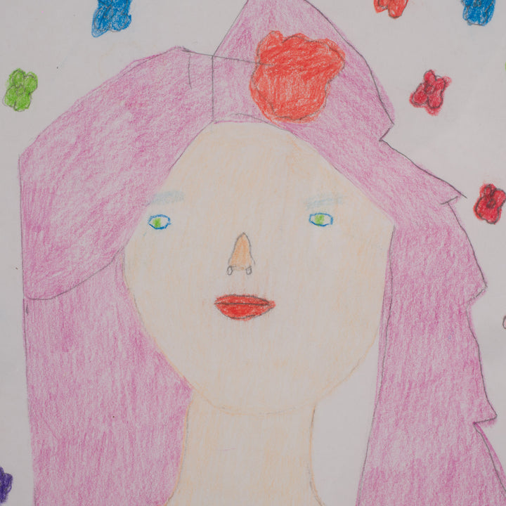Beautiful drawing of a woman in shades of pink by Carine Vanmeirhaeghe