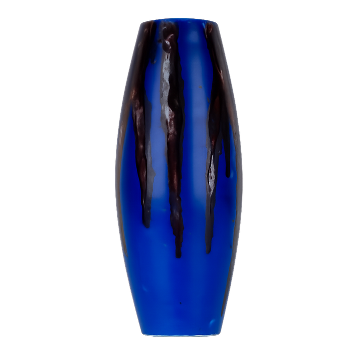 Koningsblauwe keramische vaas met druipglazuur – gesigneerd ‘79’ – 31 cm