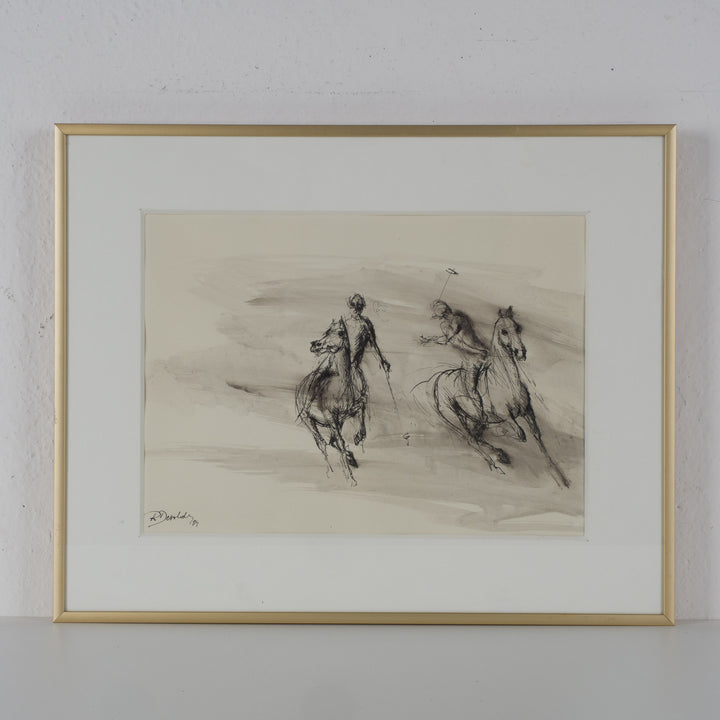 Drawing of polo players by Roland Devolder