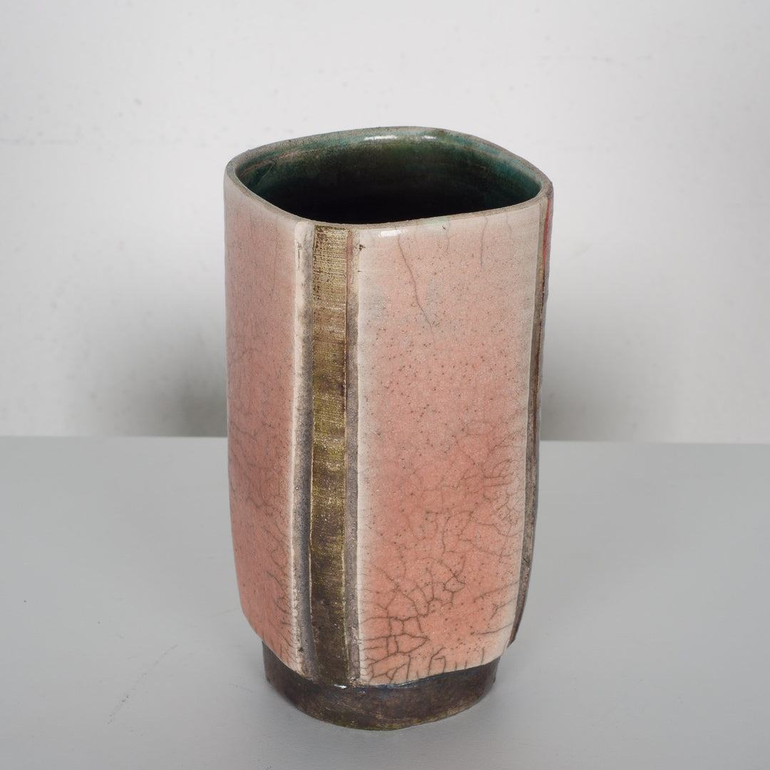 Handmade salmon colored crackle ceramic vase – unique and stylish