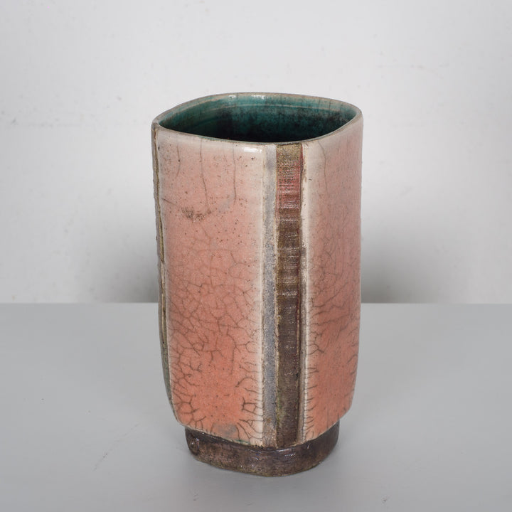 Handmade salmon colored crackle ceramic vase – unique and stylish