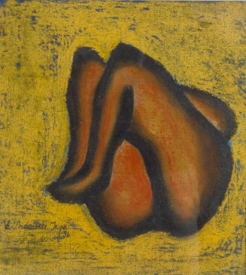 Modern abstract schilderij in oranje en geel door Van Moerbeke Inge – 1996