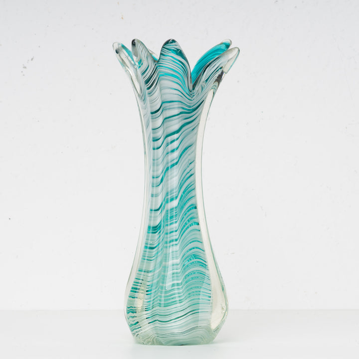 Retro glass vase – Elegance in white and apple blue sea green