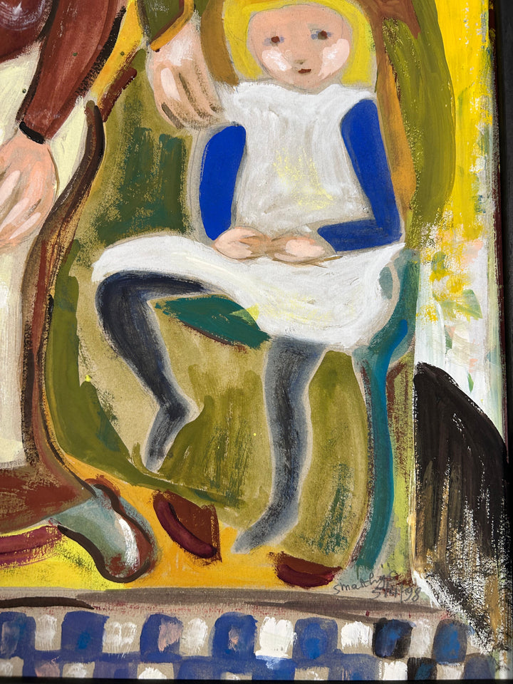 Expressief schilderij ‘Familie in Harmonie’ – S. Matthijs (1998) / 52x42x2cm