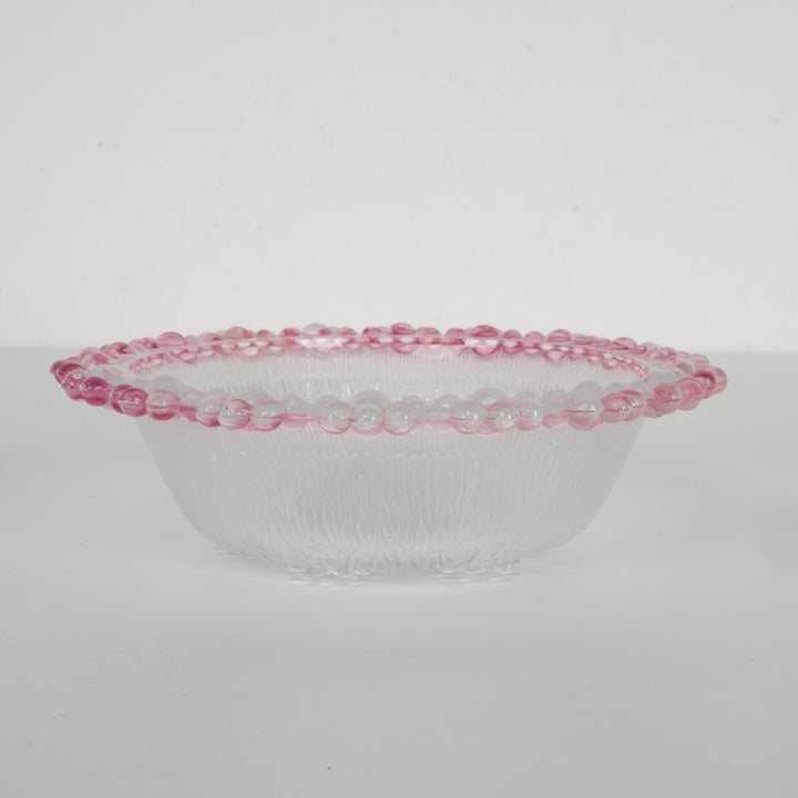 Italla vintage bowl of white matt glass with pink accents – small size (14.5x14.5 cm)