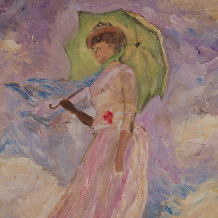 Charming little painting of a lady with a parasol – impressionistic refinement