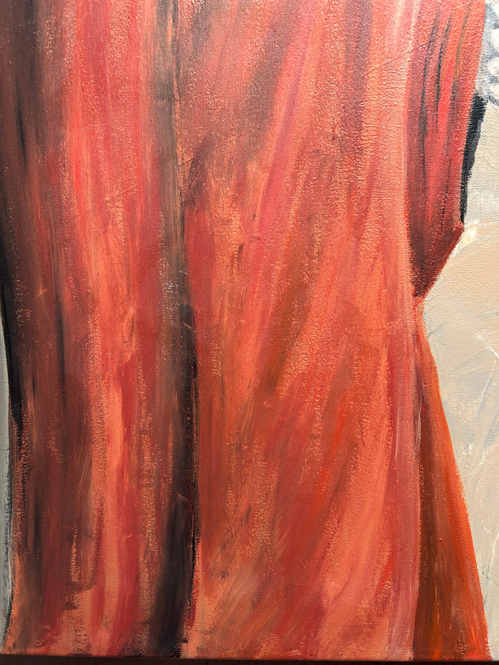Schilderij Atelier S – 120 × 120 × 4 cm | Hedendaagse figuratieve kunst met abstracte achtergrond