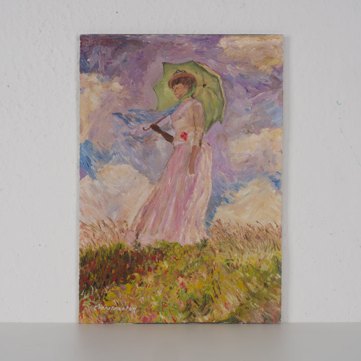 Charming little painting of a lady with a parasol – impressionistic refinement