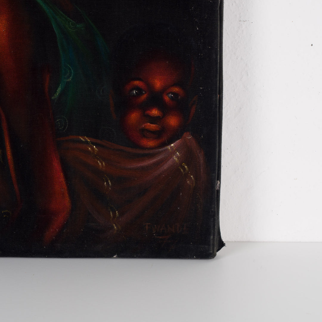 Painting of a black woman with a child on her back