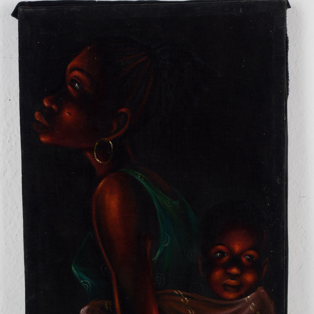 Painting of a black woman with a child on her back