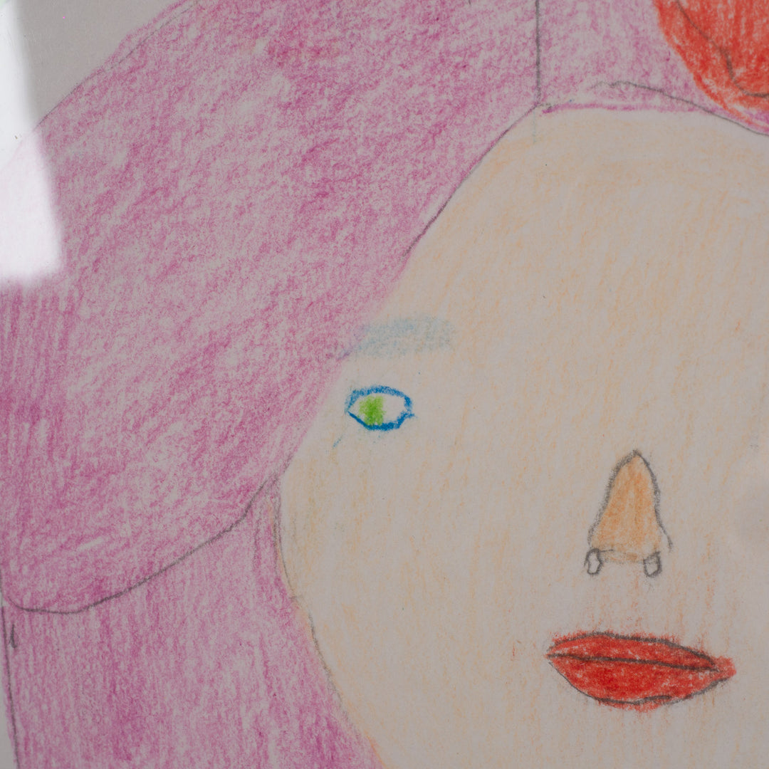 Beautiful drawing of a woman in shades of pink by Carine Vanmeirhaeghe