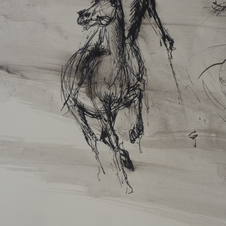 Drawing of polo players by Roland Devolder