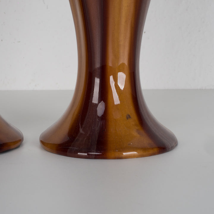 Set of 2 Art Deco vases – Beautiful drip glaze in purple, yellow and brown