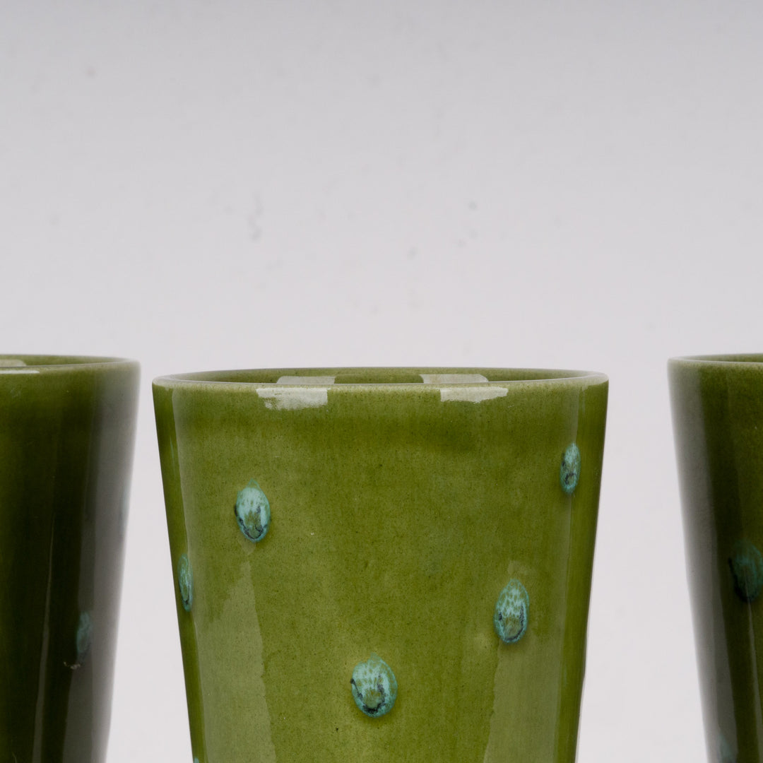 Set of 3 green glazed ceramic vases