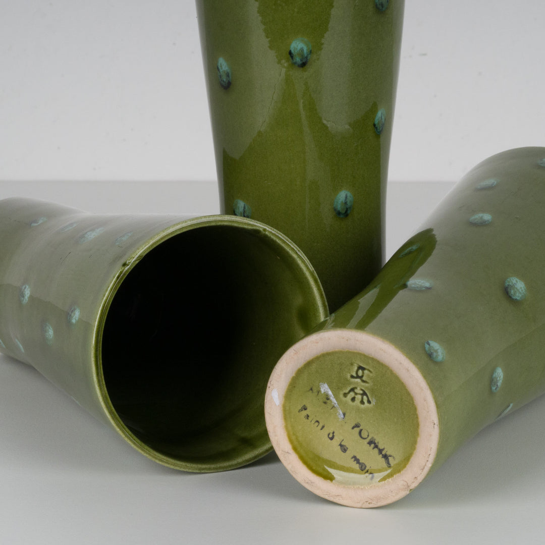 Set of 3 green glazed ceramic vases