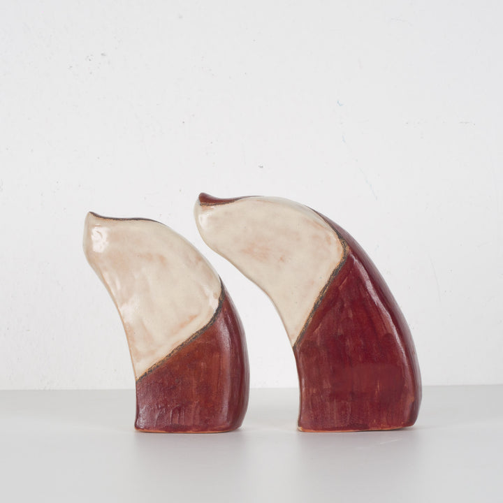 Set of 2 abstract geometric curved objects in ceramic