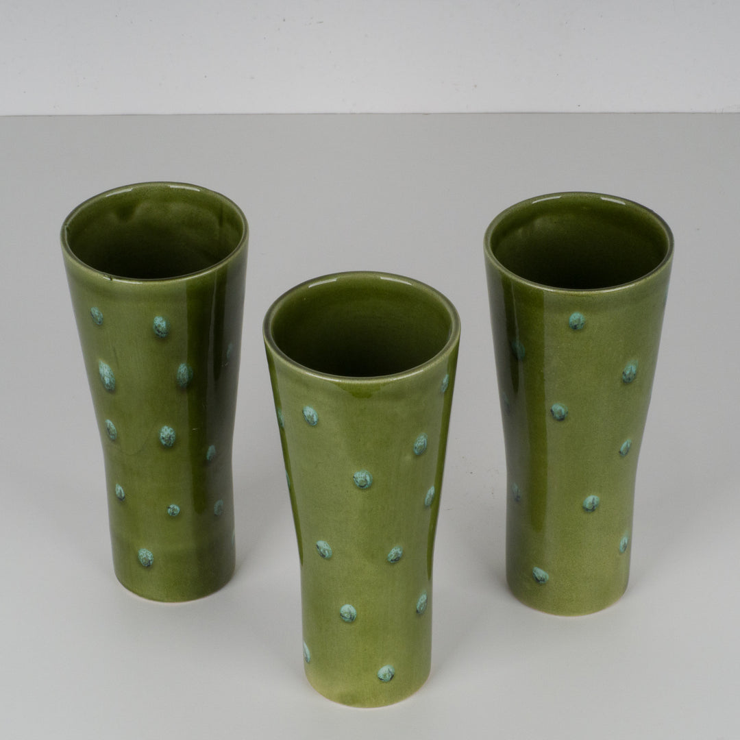 Set of 3 green glazed ceramic vases