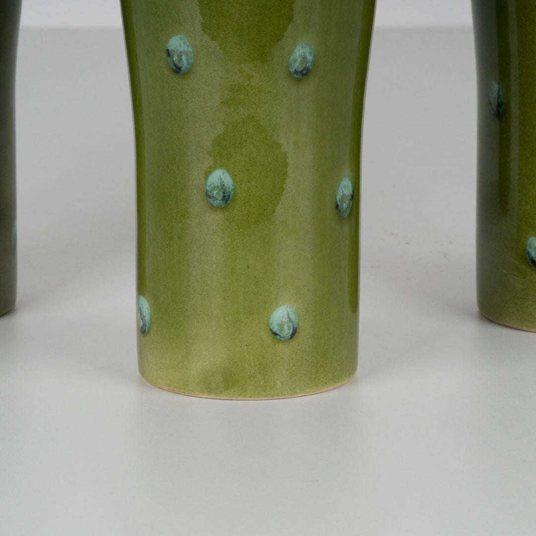 Set of 3 green glazed ceramic vases