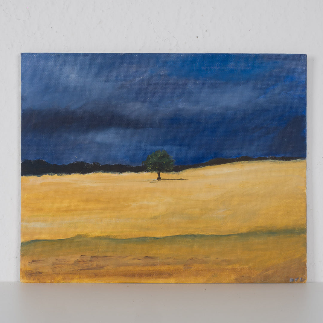 Beautiful painting of a lonely tree in a dune landscape