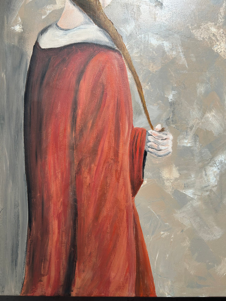 Schilderij Atelier S – 120 × 120 × 4 cm | Hedendaagse figuratieve kunst met abstracte achtergrond