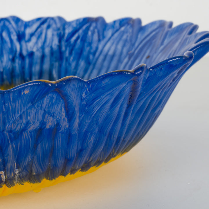 Hand-painted glass bowl in yellow and blue – art with a soul