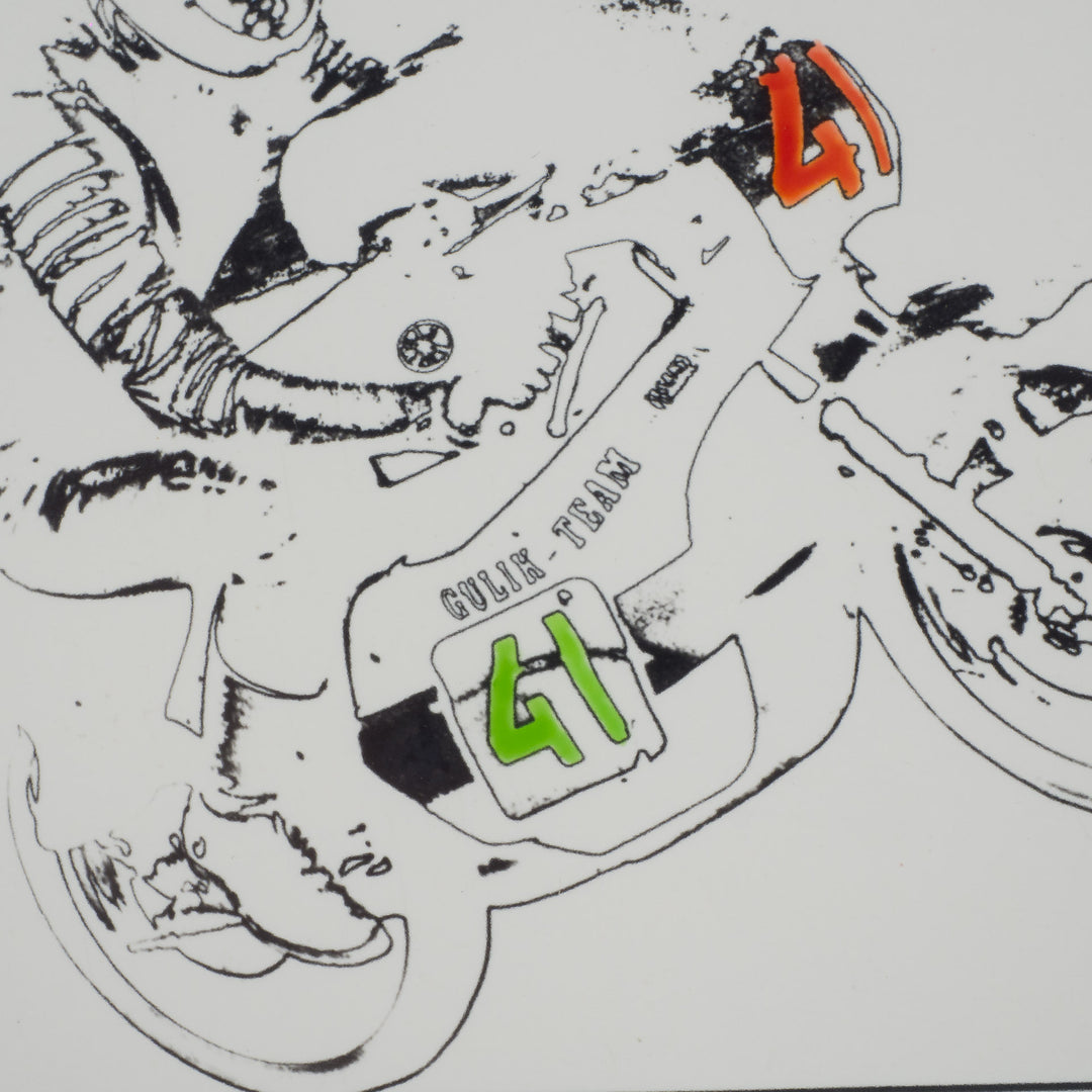 80s drawing of motocrosser by Gyda – on dibond – 37.5x42.5x3 cm