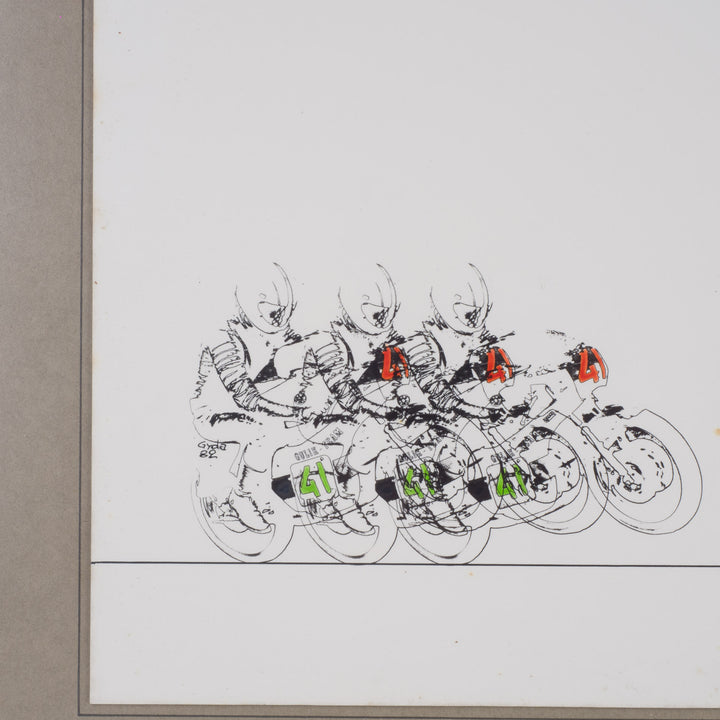 80s drawing of motocrosser by Gyda – on dibond – 37.5x42.5x3 cm