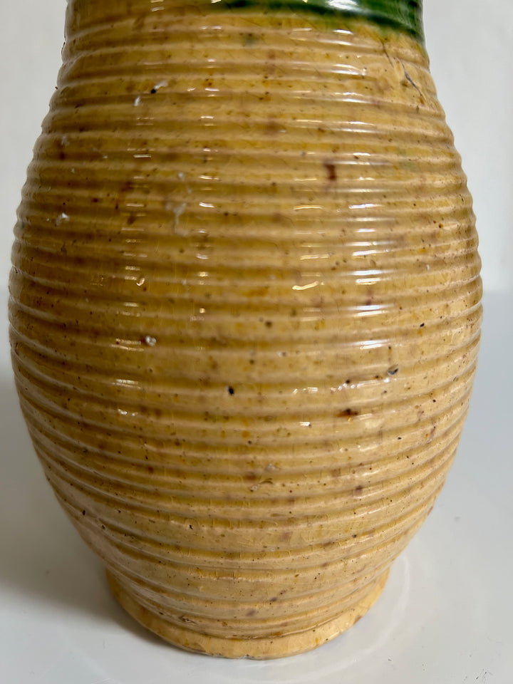 Ceramic glazed vase in green and yellow