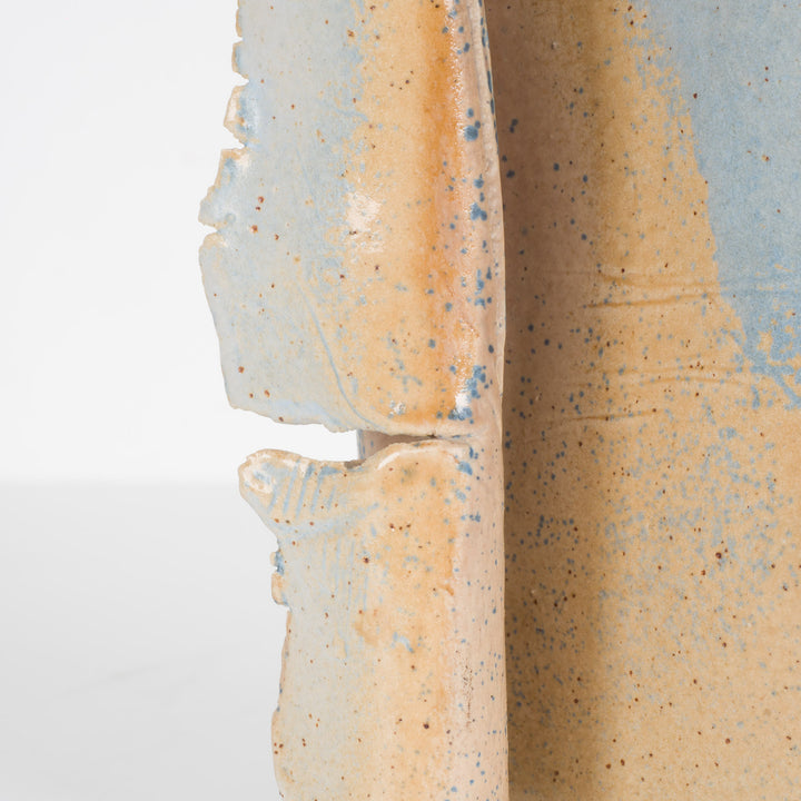 Handmade narrow ceramic vase – light blue and beige, hanging