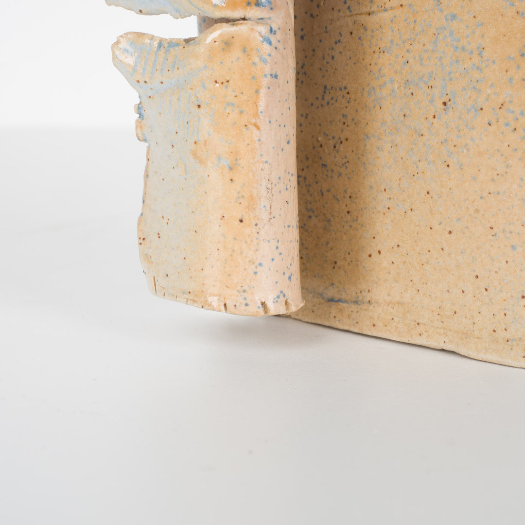 Handmade narrow ceramic vase – light blue and beige, hanging