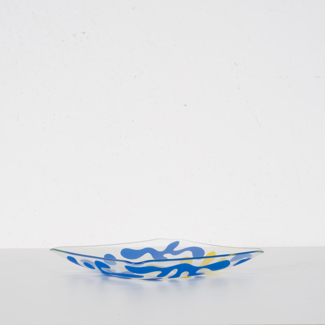 Vintage Schaaltje van Y. Blayo – Kunstzinnig Design in Geel en Blauw / 19 x 19 x 3 cm