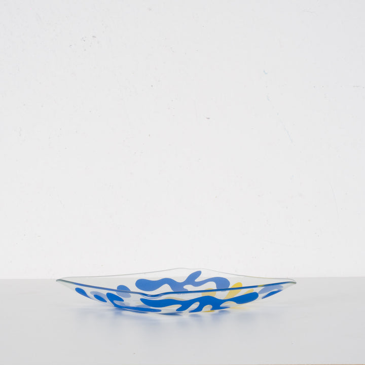 Vintage Schaaltje van Y. Blayo – Kunstzinnig Design in Geel en Blauw / 19 x 19 x 3 cm