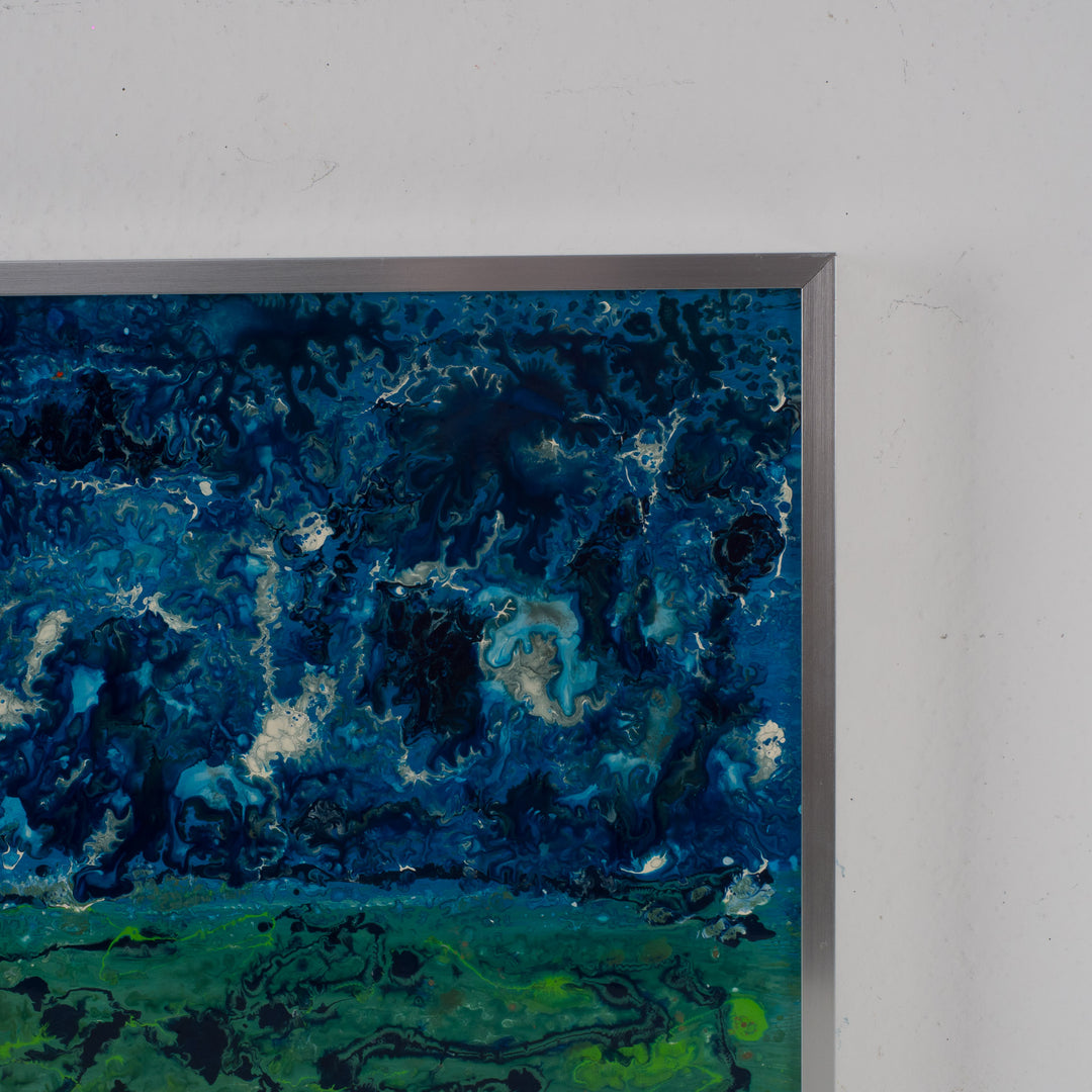 Vintage schilderij met glazuur – abstract kleurrijk schilderij van een ondergaande zon