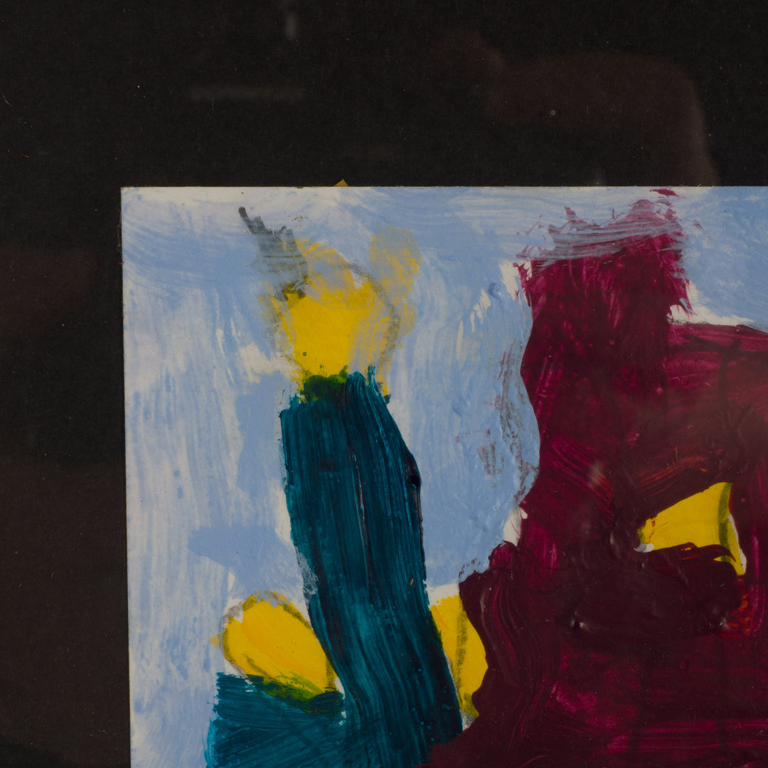 Contemporary abstract colorful gouache in blue, red and yellow