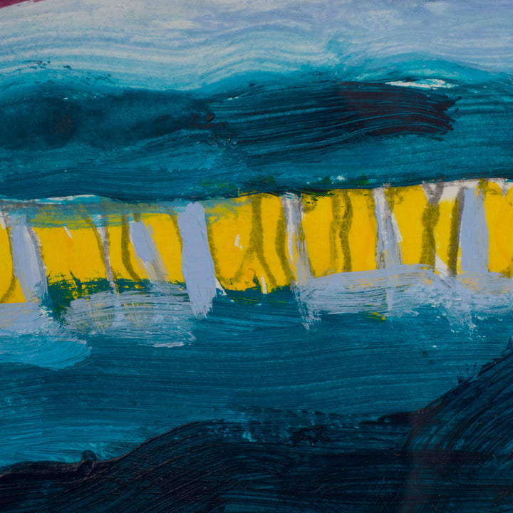 Contemporary abstract colorful gouache in blue, red and yellow