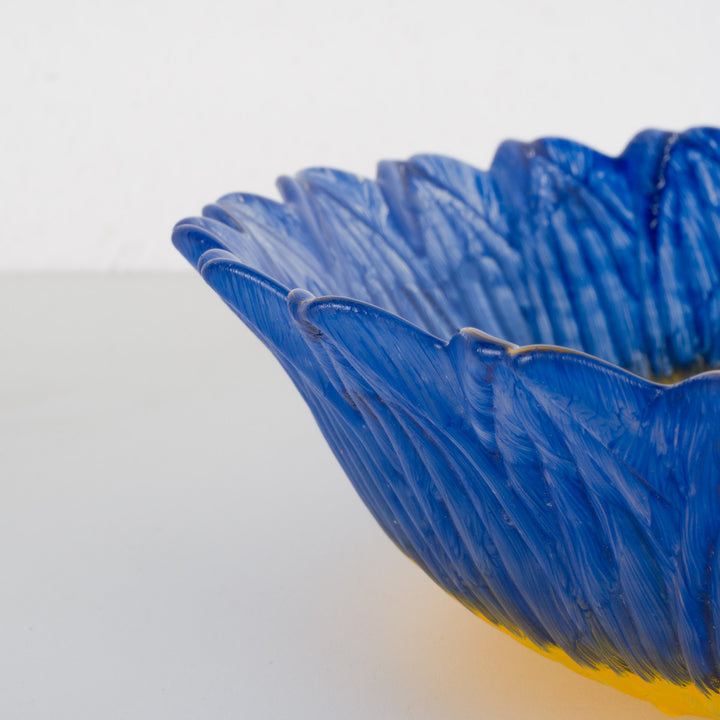 Hand-painted glass bowl in yellow and blue – art with a soul