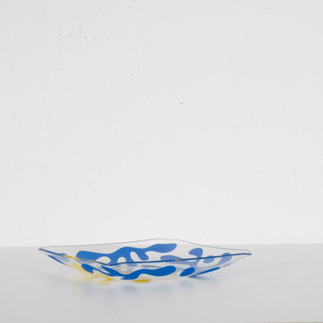 Vintage Schaaltje van Y. Blayo – Kunstzinnig Design in Geel en Blauw / 19 x 19 x 3 cm
