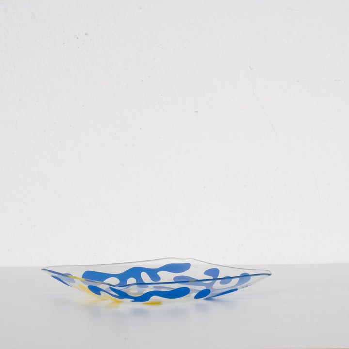 Vintage Schaaltje van Y. Blayo – Kunstzinnig Design in Geel en Blauw / 19 x 19 x 3 cm