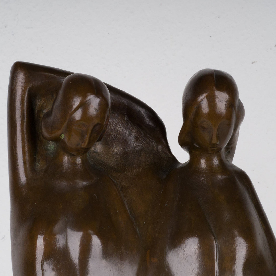 Art deco bronzen beeld van 2 vrouwen - De Tuin Der Kunsten