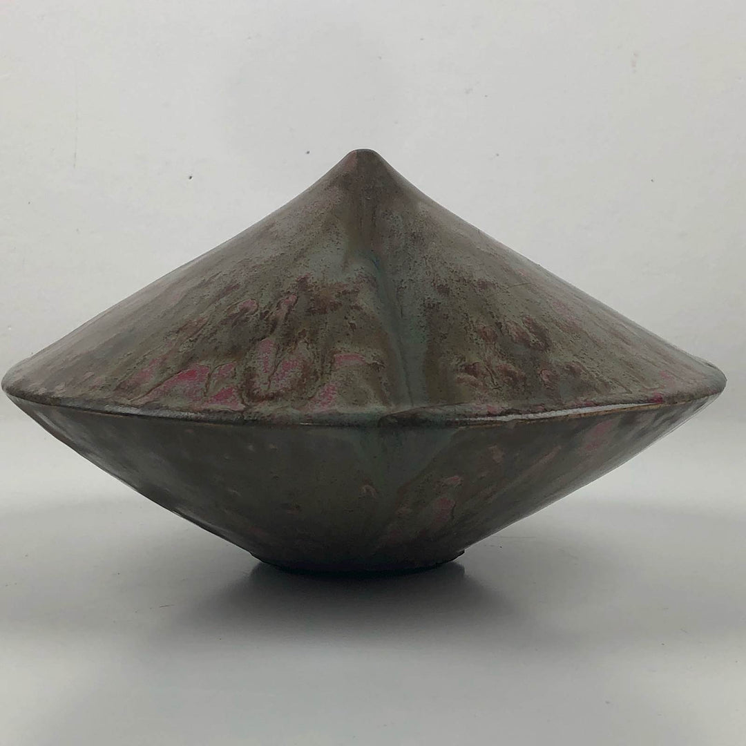 Special conical ceramic vase with flambé glaze