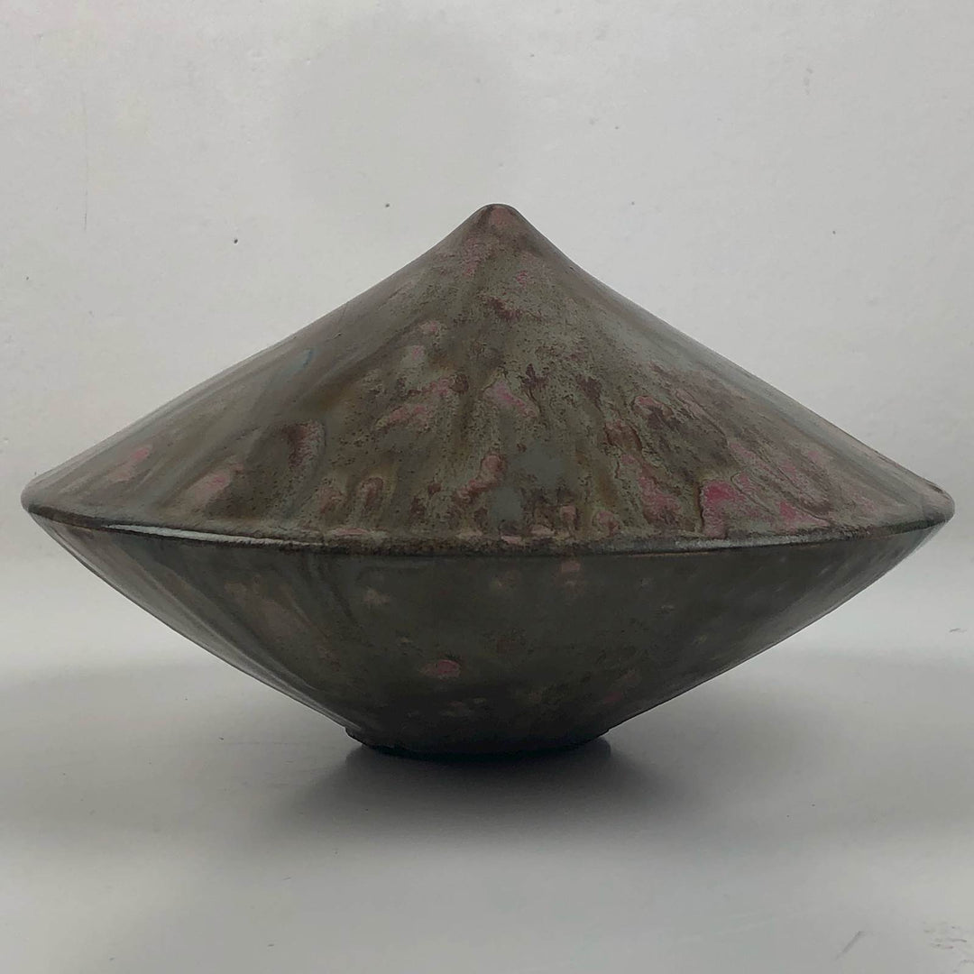 Special conical ceramic vase with flambé glaze